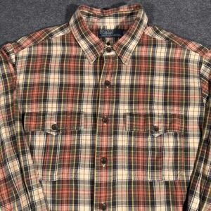 Polo Ralph Lauren Shirt Mens Large Plaid Double Chest Pocket Long Sleeve Oxford